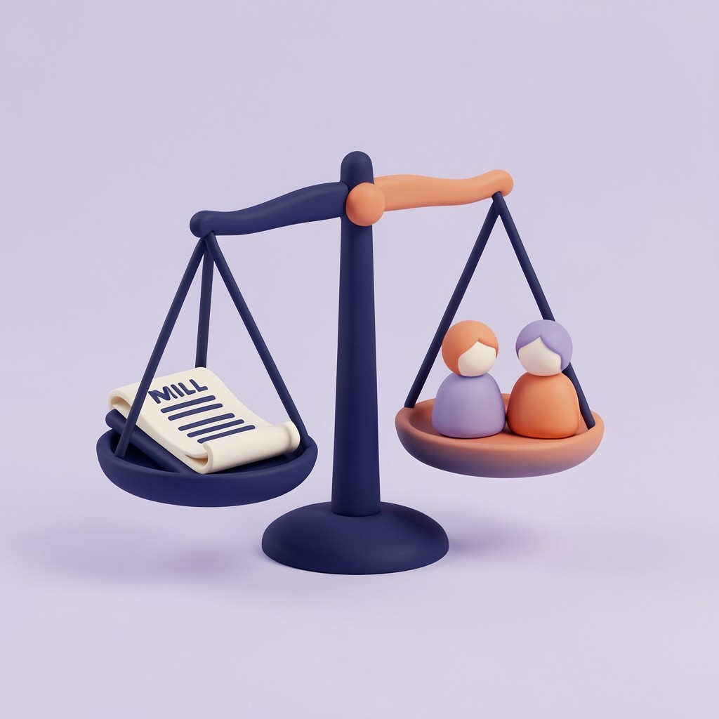 A scale of justice balancing a will against a small family of figurines