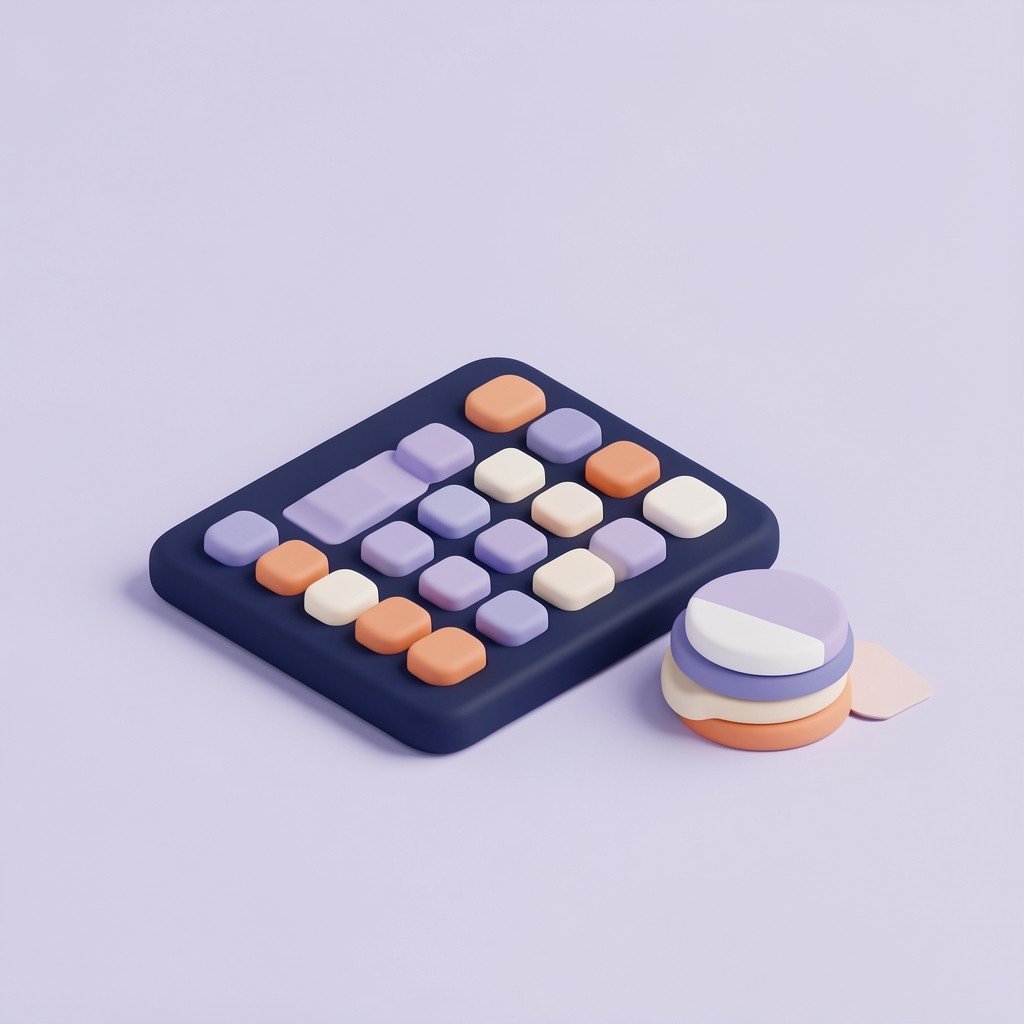 A calculator with coins and a price tag