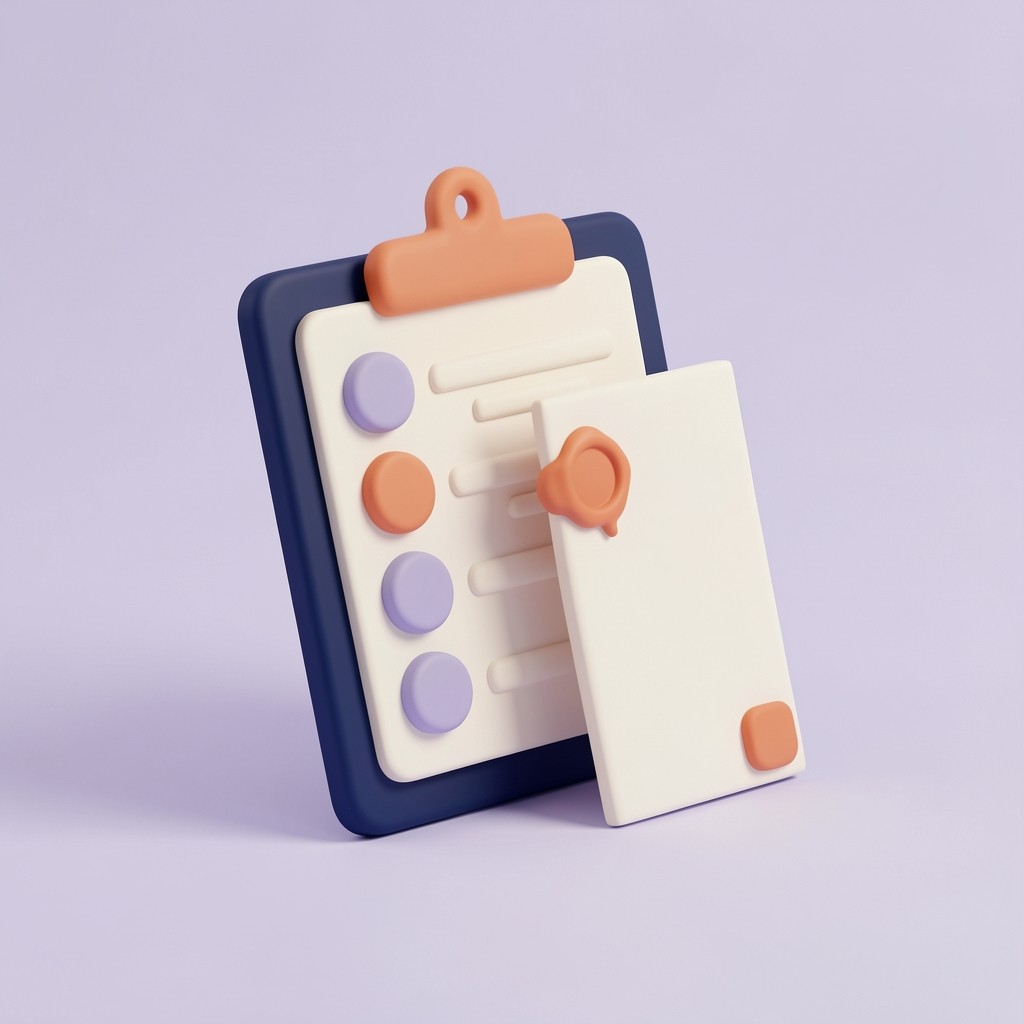 A clipboard checklist with a sealed document