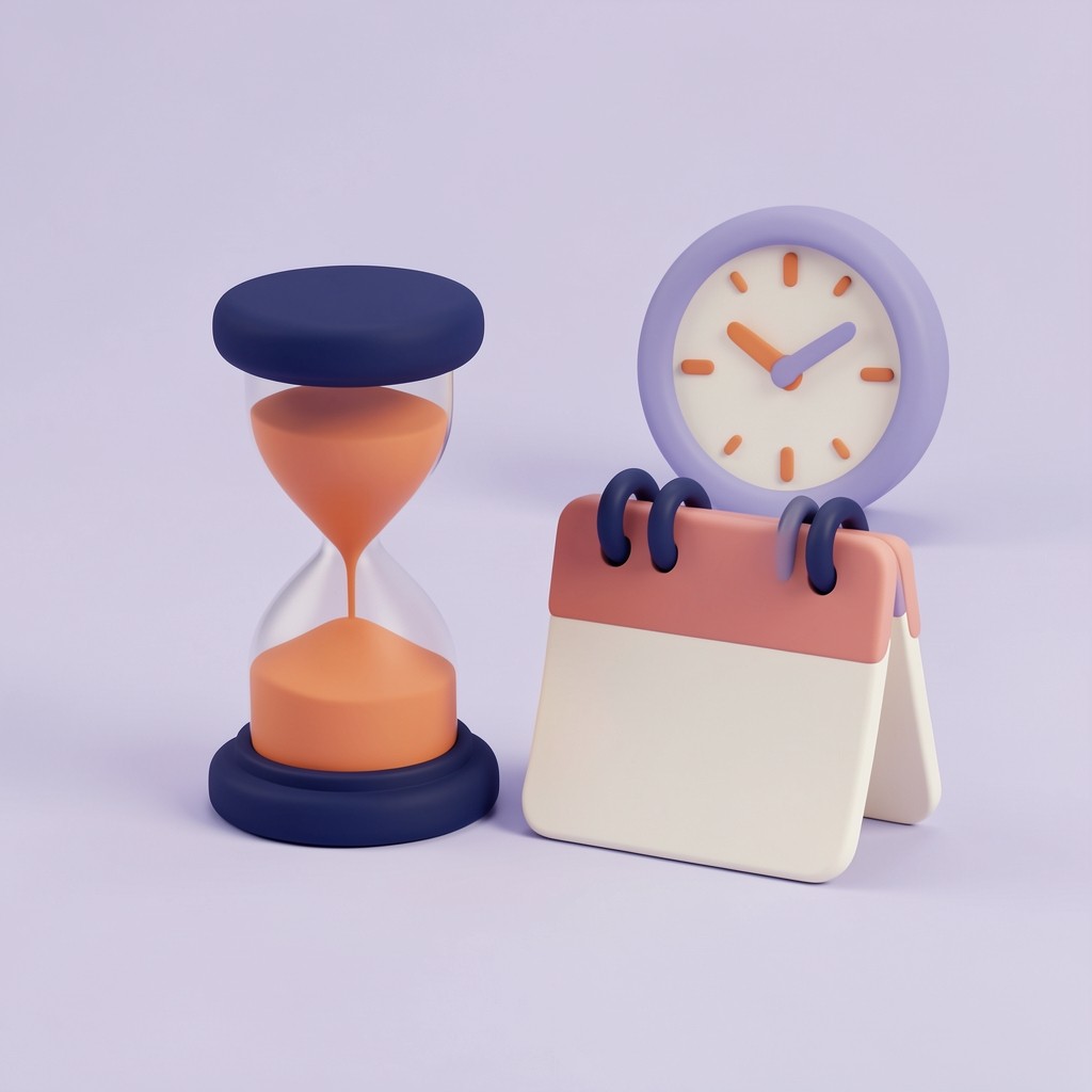 An hourglass beside a calendar page