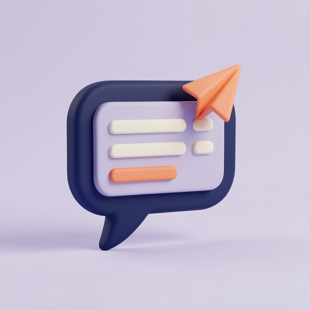 A chat bubble holding a simple form with a paper plane